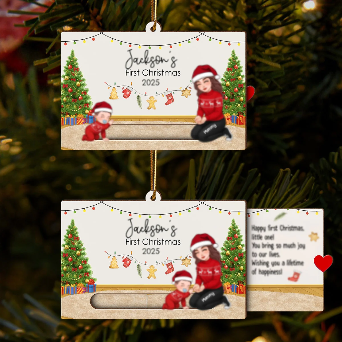 Baby First Christmas Mom Dad Grandma Grandpa - Personalized Slider Ornament - Image 7