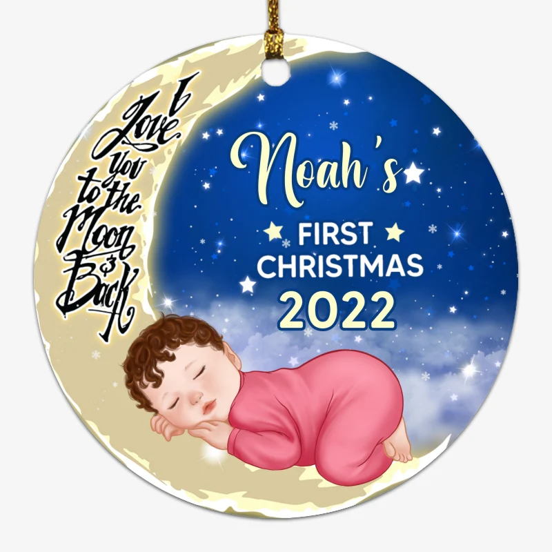 Baby First Christmas Moon Personalized Circle Ornament - Image 4