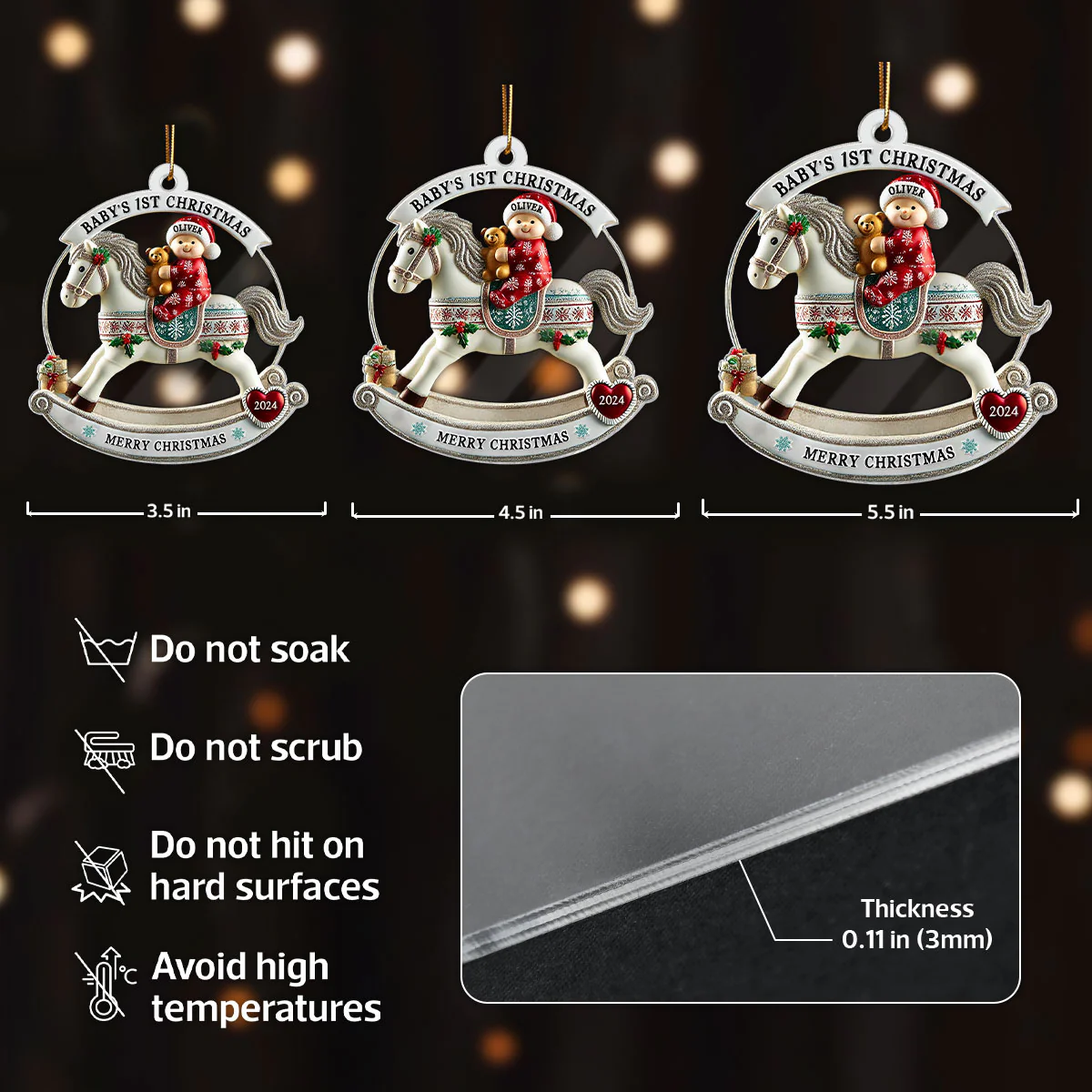 Baby First Christmas Newborn On Horse Keepsake 3D Effect Personalized Acrylic Ornament - Image 7
