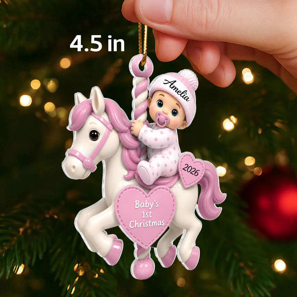 Baby First Christmas On Carousel House - Personalized Acrylic Ornament - Baby Boy Girl Gift for Couples, New Parents Keepsake, Gift for Newborn - Image 2