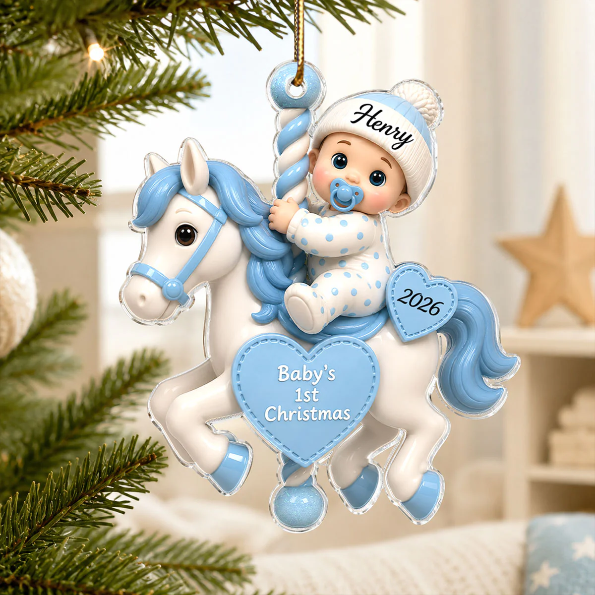 Baby First Christmas On Carousel House - Personalized Acrylic Ornament - Baby Boy Girl Gift for Couples, New Parents Keepsake, Gift for Newborn - Image 3