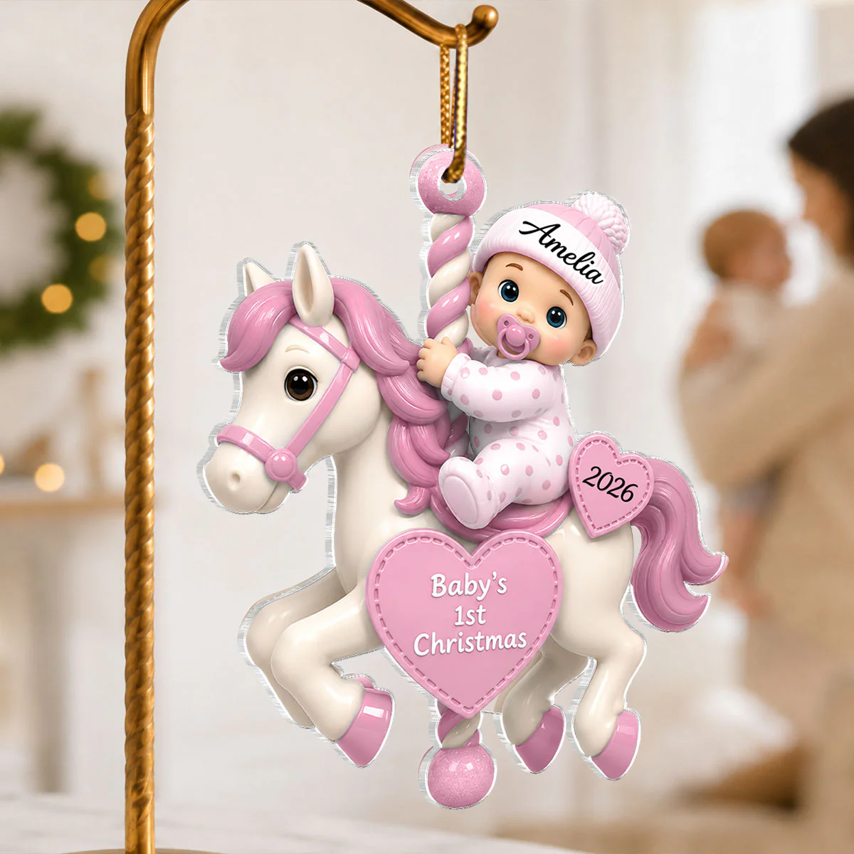 Baby First Christmas On Carousel House - Personalized Acrylic Ornament - Baby Boy Girl Gift for Couples, New Parents Keepsake, Gift for Newborn - Image 4