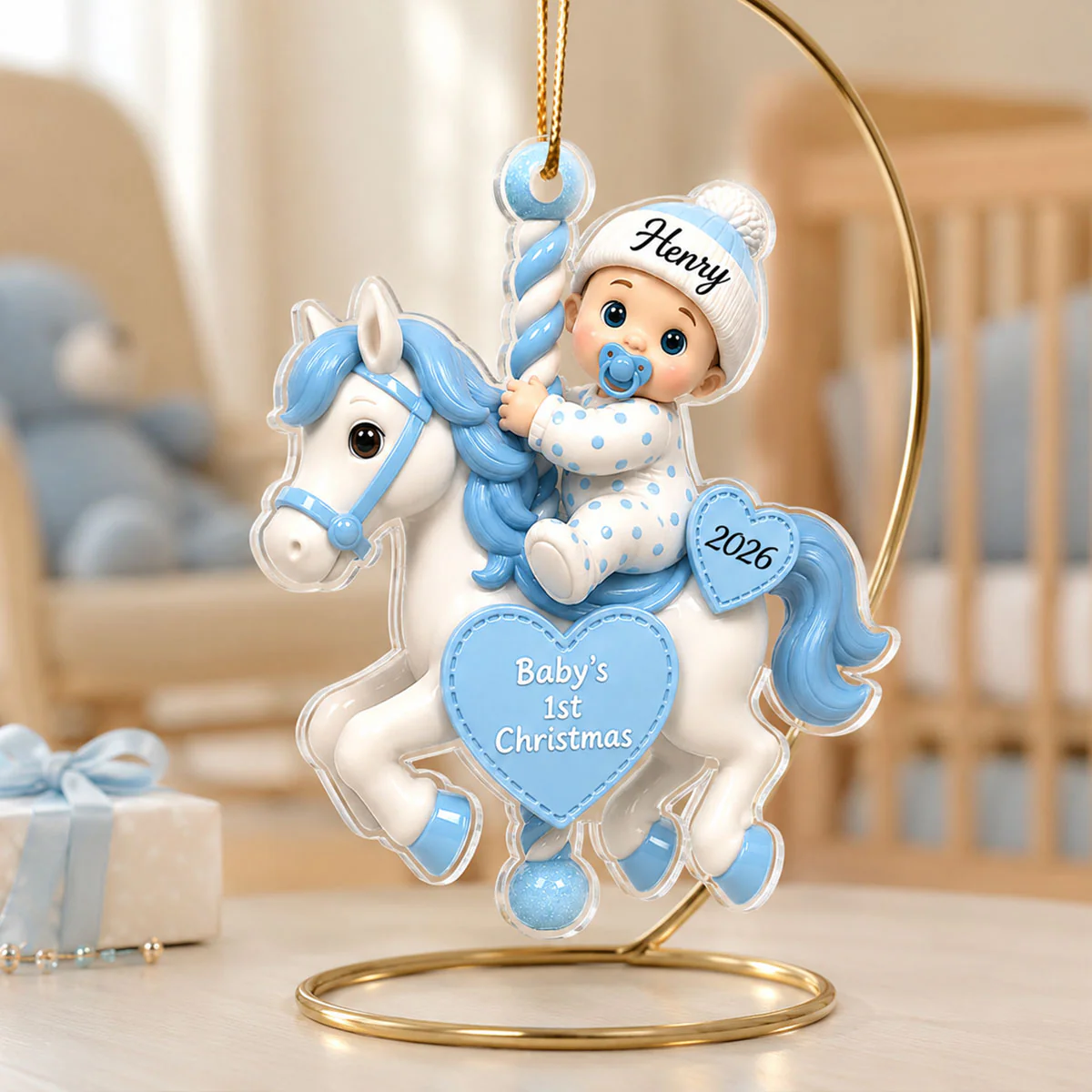 Baby First Christmas On Carousel House - Personalized Acrylic Ornament - Baby Boy Girl Gift for Couples, New Parents Keepsake, Gift for Newborn - Image 5