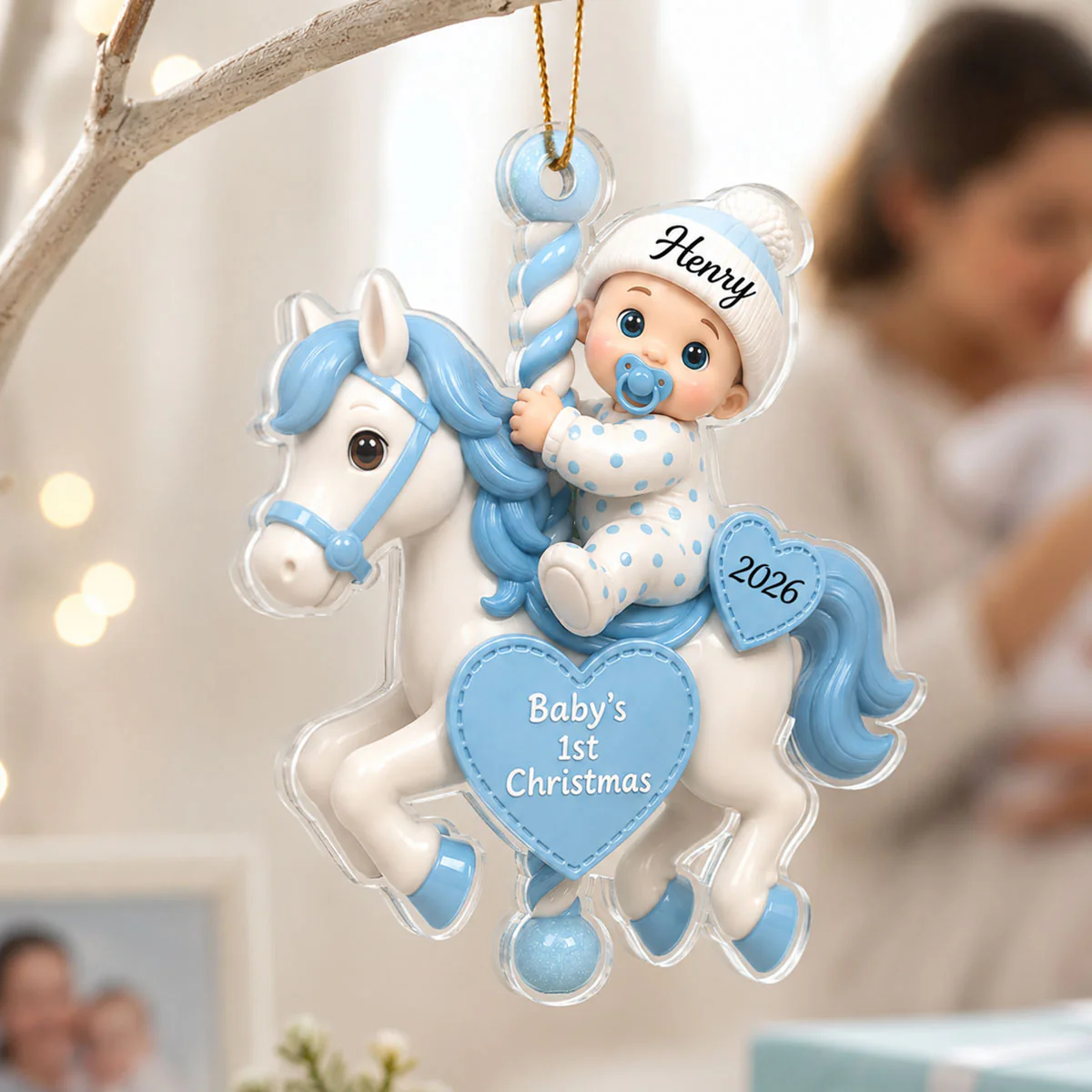 Baby First Christmas On Carousel House - Personalized Acrylic Ornament - Baby Boy Girl Gift for Couples, New Parents Keepsake, Gift for Newborn - Image 6