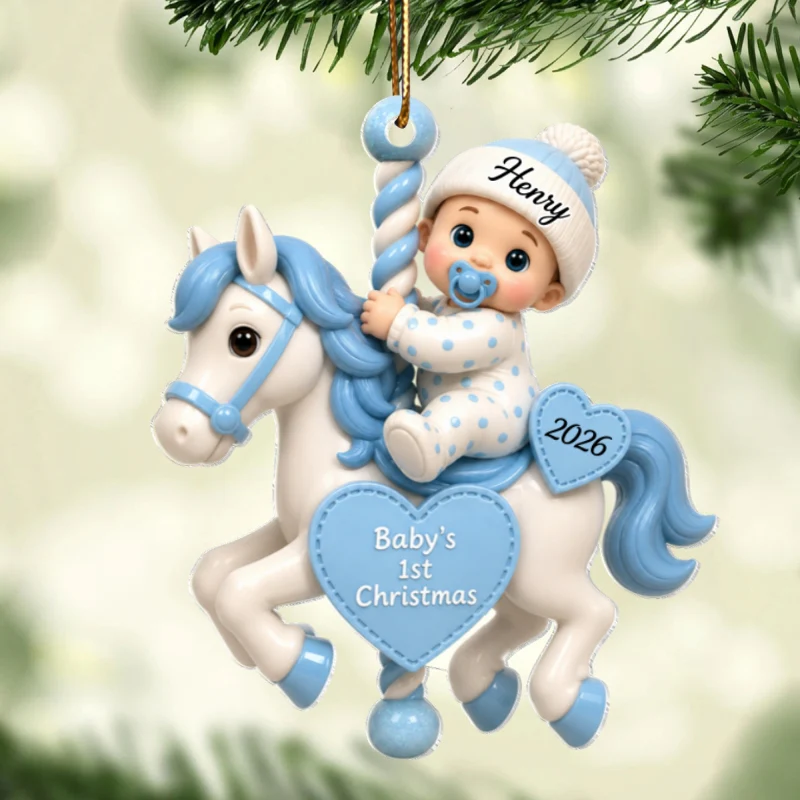 Baby First Christmas On Carousel House - Personalized Acrylic Ornament - Baby Boy Girl Gift for Couples, New Parents Keepsake, Gift for Newborn - Image 8