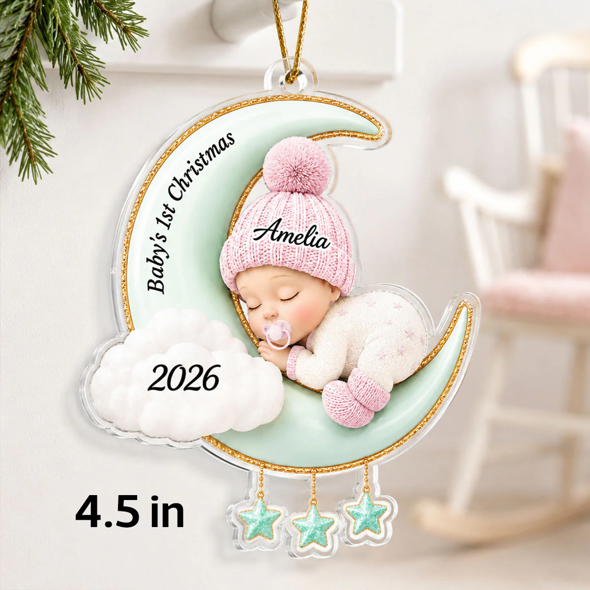 Baby First Christmas On The Moon - Personalized Acrylic Ornament - Baby Boy Girl Gift for Couples, New Parents Keepsake, Gift for Newborn - Image 2