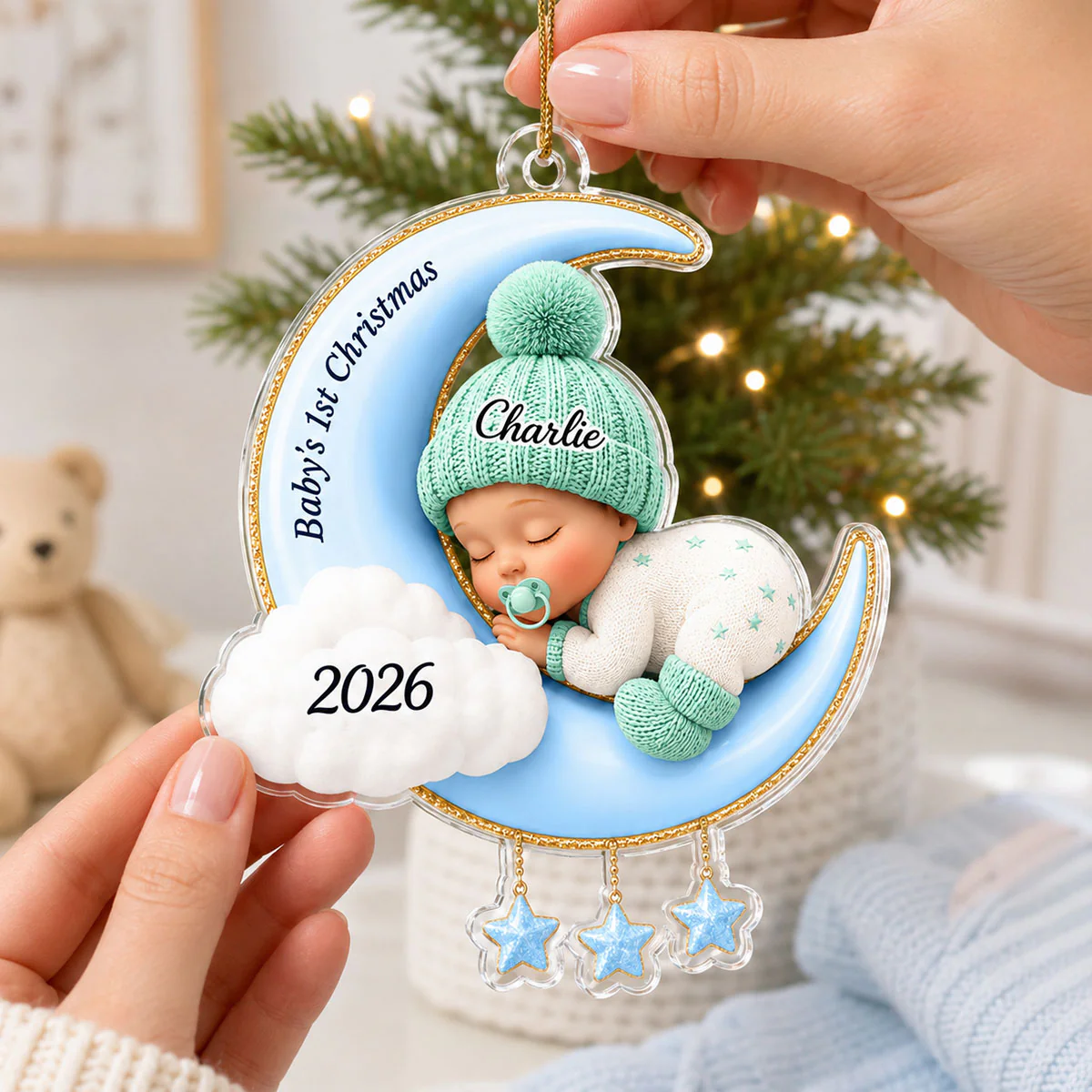 Baby First Christmas On The Moon - Personalized Acrylic Ornament - Baby Boy Girl Gift for Couples, New Parents Keepsake, Gift for Newborn - Image 3