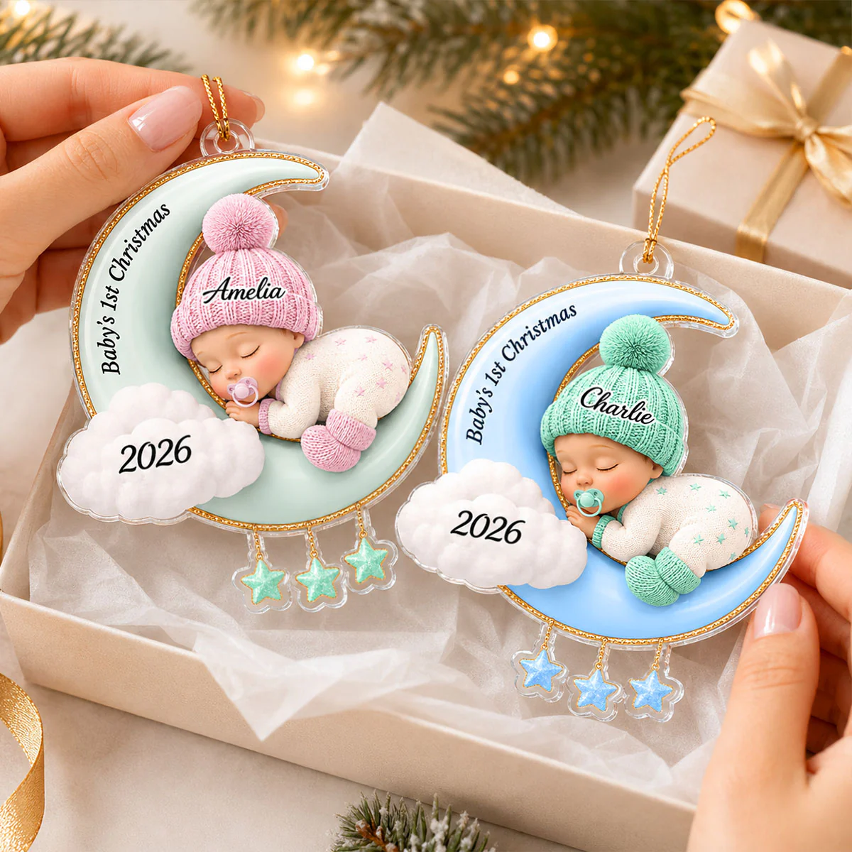 Baby First Christmas On The Moon - Personalized Acrylic Ornament - Baby Boy Girl Gift for Couples, New Parents Keepsake, Gift for Newborn - Image 4