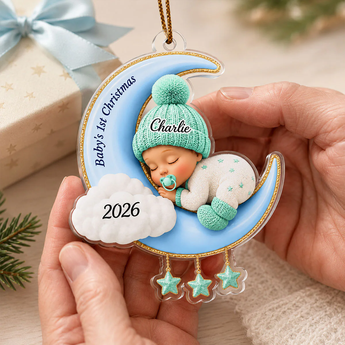 Baby First Christmas On The Moon - Personalized Acrylic Ornament - Baby Boy Girl Gift for Couples, New Parents Keepsake, Gift for Newborn - Image 5