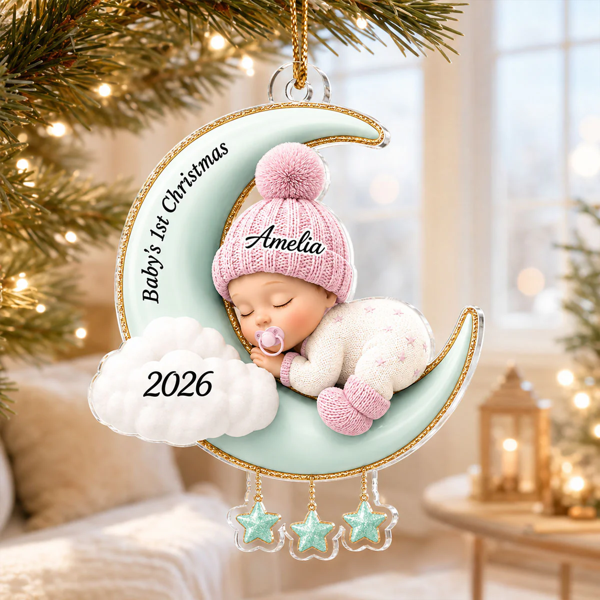Baby First Christmas On The Moon - Personalized Acrylic Ornament - Baby Boy Girl Gift for Couples, New Parents Keepsake, Gift for Newborn - Image 6
