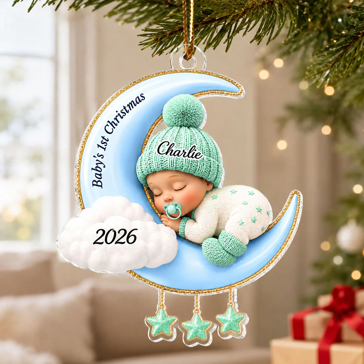 Baby First Christmas On The Moon - Personalized Acrylic Ornament - Baby Boy Girl Gift for Couples, New Parents Keepsake, Gift for Newborn - Image 8