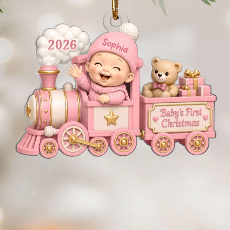 Baby First Christmas On Toy Train 2D Flat - Personalized Acrylic Ornament - Image 10