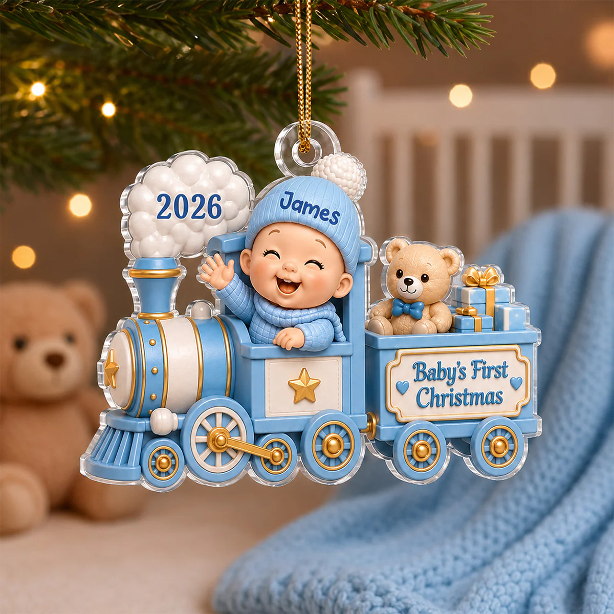 Baby First Christmas On Toy Train 2D Flat - Personalized Acrylic Ornament - Image 3