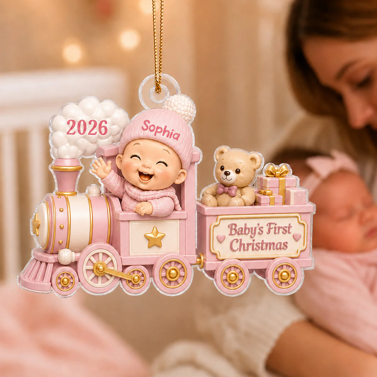 Baby First Christmas On Toy Train 2D Flat - Personalized Acrylic Ornament - Image 7