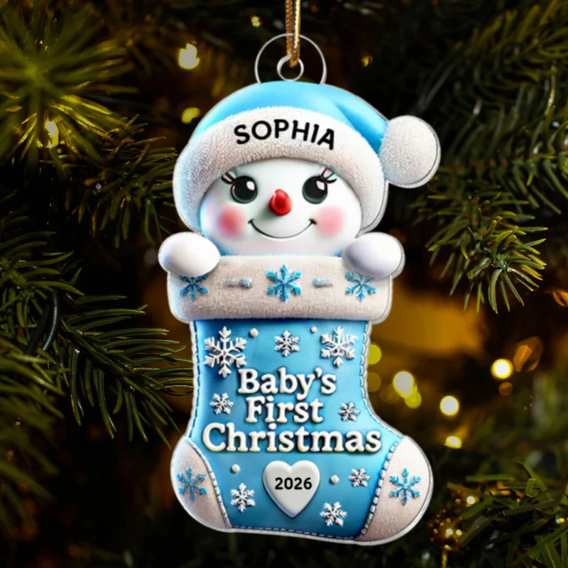 Baby First Christmas Snowman On Stocking 1st Christmas Keepsake Personalized Acrylic Ornament - Image 7