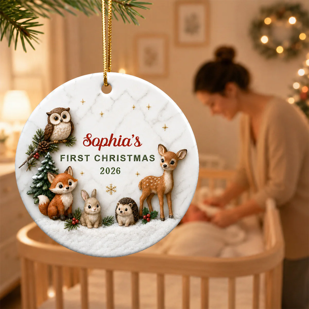 Baby First Christmas Woodland Animals 2D Flat - Personalized Ceramic Ornament - Christmas Keepsake - Image 6