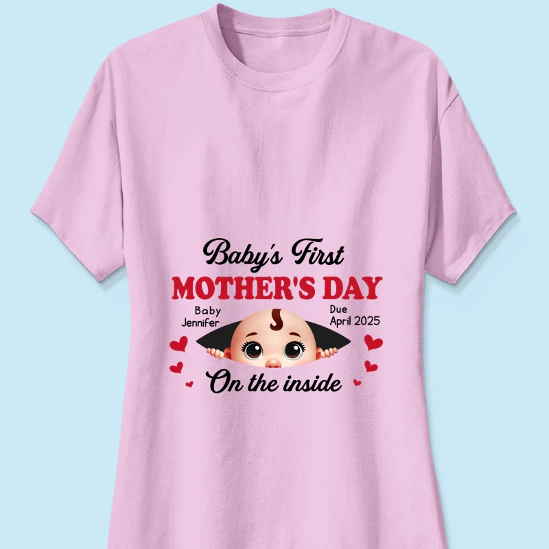 Baby First Mother's Day On The Inside Personalized Shirt, Custom Pregnancy Reveal Shirt, Gift For Expecting Moms - Image 19