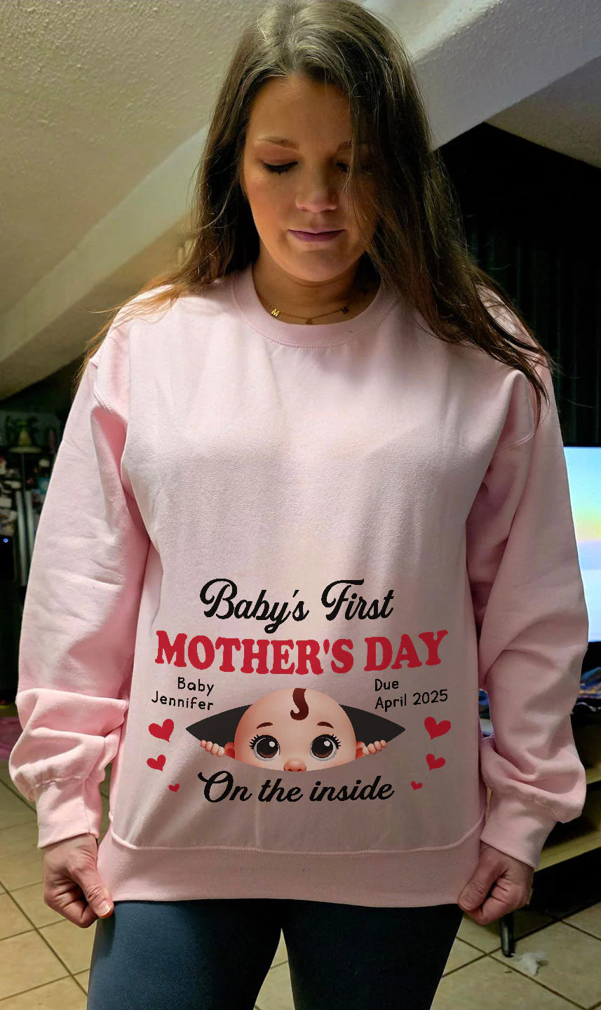 Baby First Mother's Day On The Inside Personalized Shirt, Custom Pregnancy Reveal Shirt, Gift For Expecting Moms - Image 4