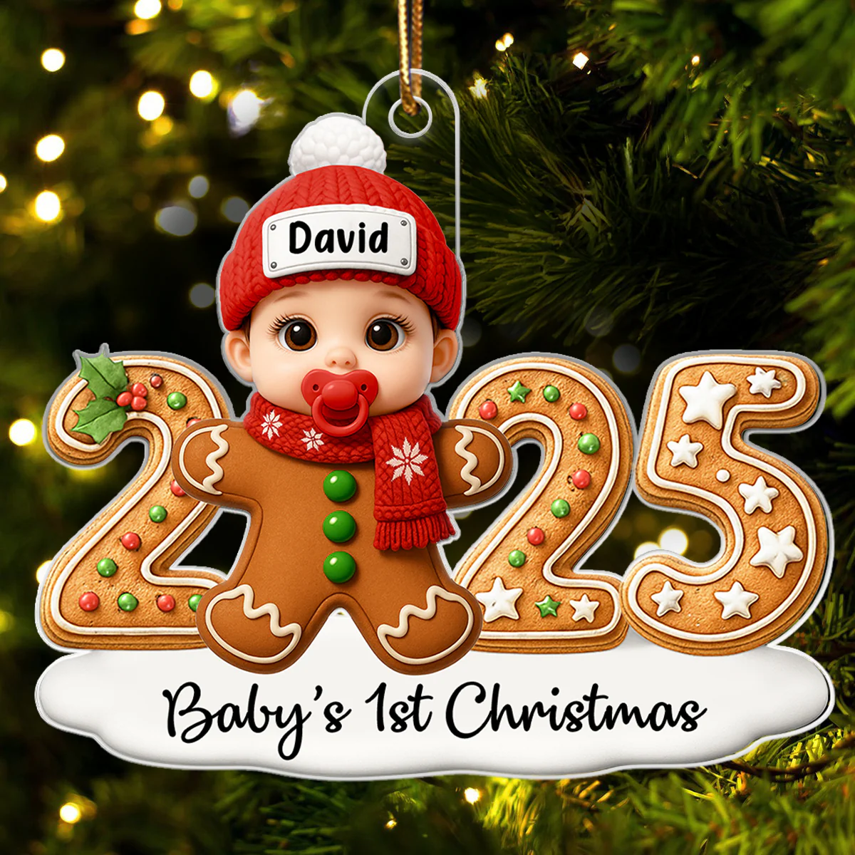 Baby Gingerbread First Christmas - Personalized Acrylic Ornament - Unique Christmas Gift For New Born, Baby