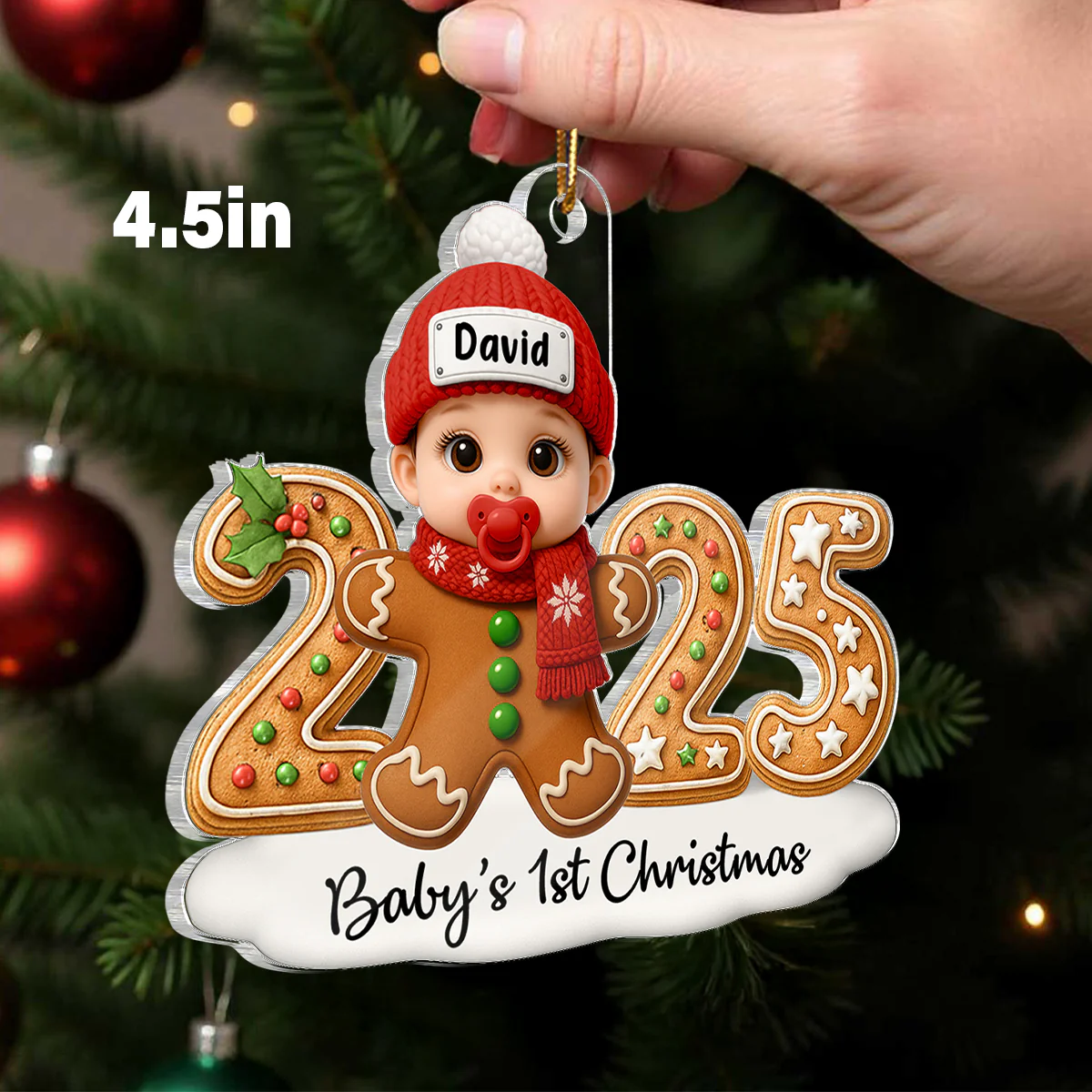 Baby Gingerbread First Christmas - Personalized Acrylic Ornament - Unique Christmas Gift For New Born, Baby - Image 2