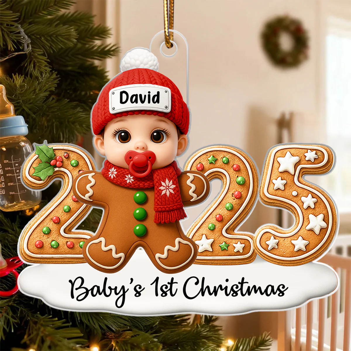 Baby Gingerbread First Christmas - Personalized Acrylic Ornament - Unique Christmas Gift For New Born, Baby - Image 3