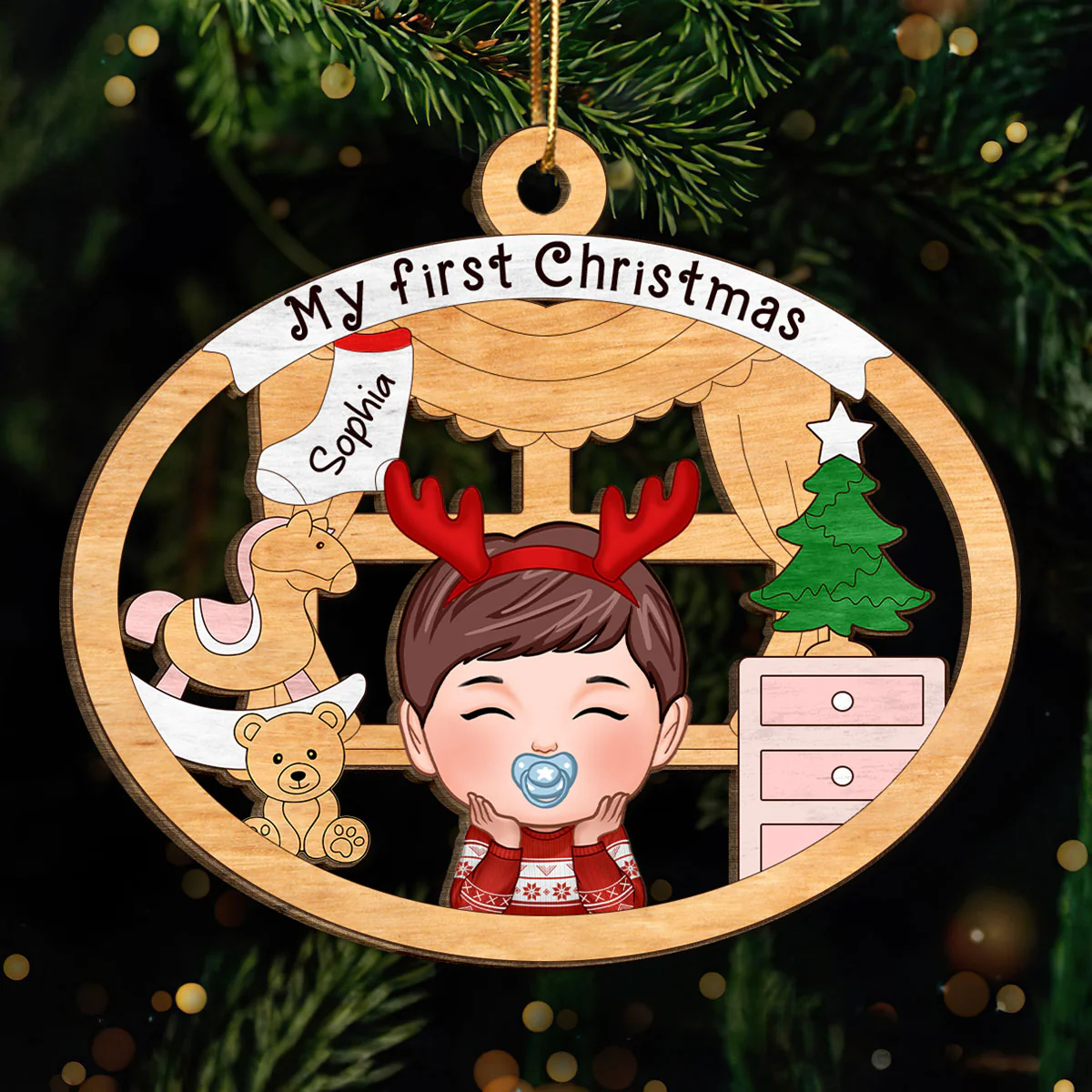 Baby Girl or Boy Baby's First Christmas Personalized Wooden Ornament