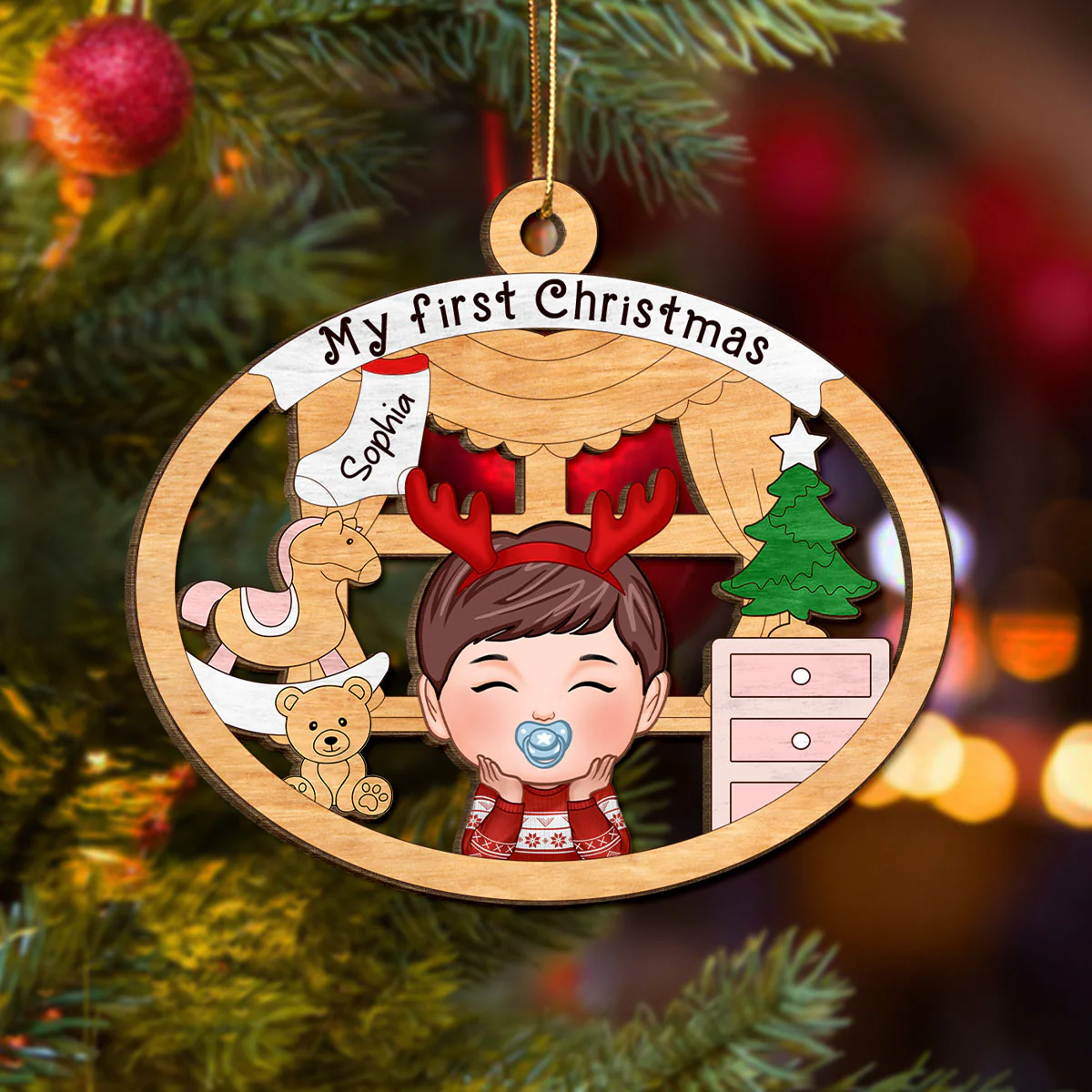 Baby Girl or Boy Baby's First Christmas Personalized Wooden Ornament - Image 4