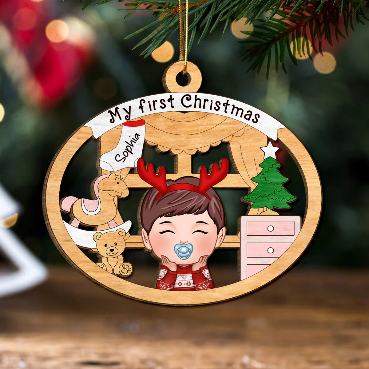 Baby Girl or Boy Baby's First Christmas Personalized Wooden Ornament - Image 5