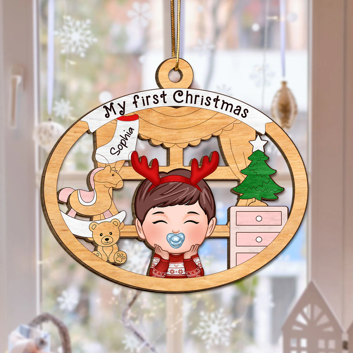 Baby Girl or Boy Baby's First Christmas Personalized Wooden Ornament - Image 6
