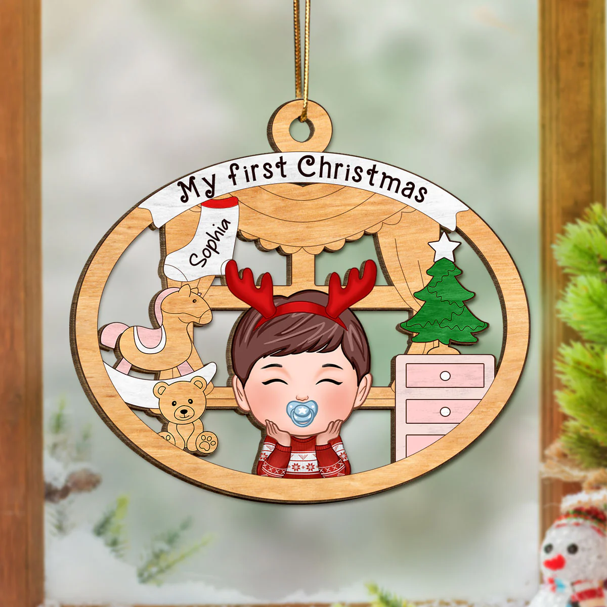 Baby Girl or Boy Baby's First Christmas Personalized Wooden Ornament - Image 7