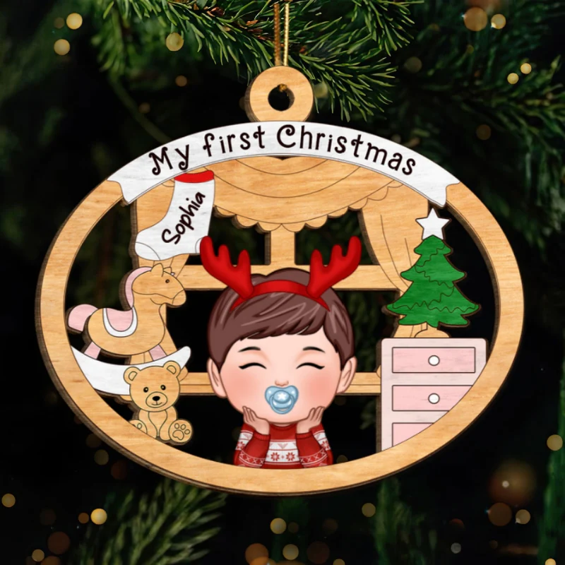 Baby Girl or Boy Baby's First Christmas Personalized Wooden Ornament - Image 8