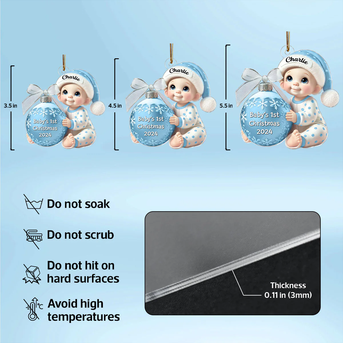 Baby Holding Christmas Bauble 3D Effect Baby's First Christmas Personalized Acrylic Flat Ornament - Image 6