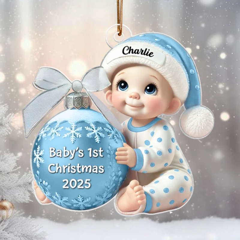 Baby Holding Christmas Bauble 3D Effect Baby's First Christmas Personalized Acrylic Flat Ornament - Image 7