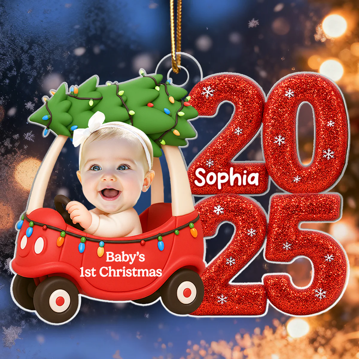 Baby In Car Upload Photo Christmas - Personalized Acrylic Ornament - Christmas Gift For New Parent, Newborn Keepsake - Image 3