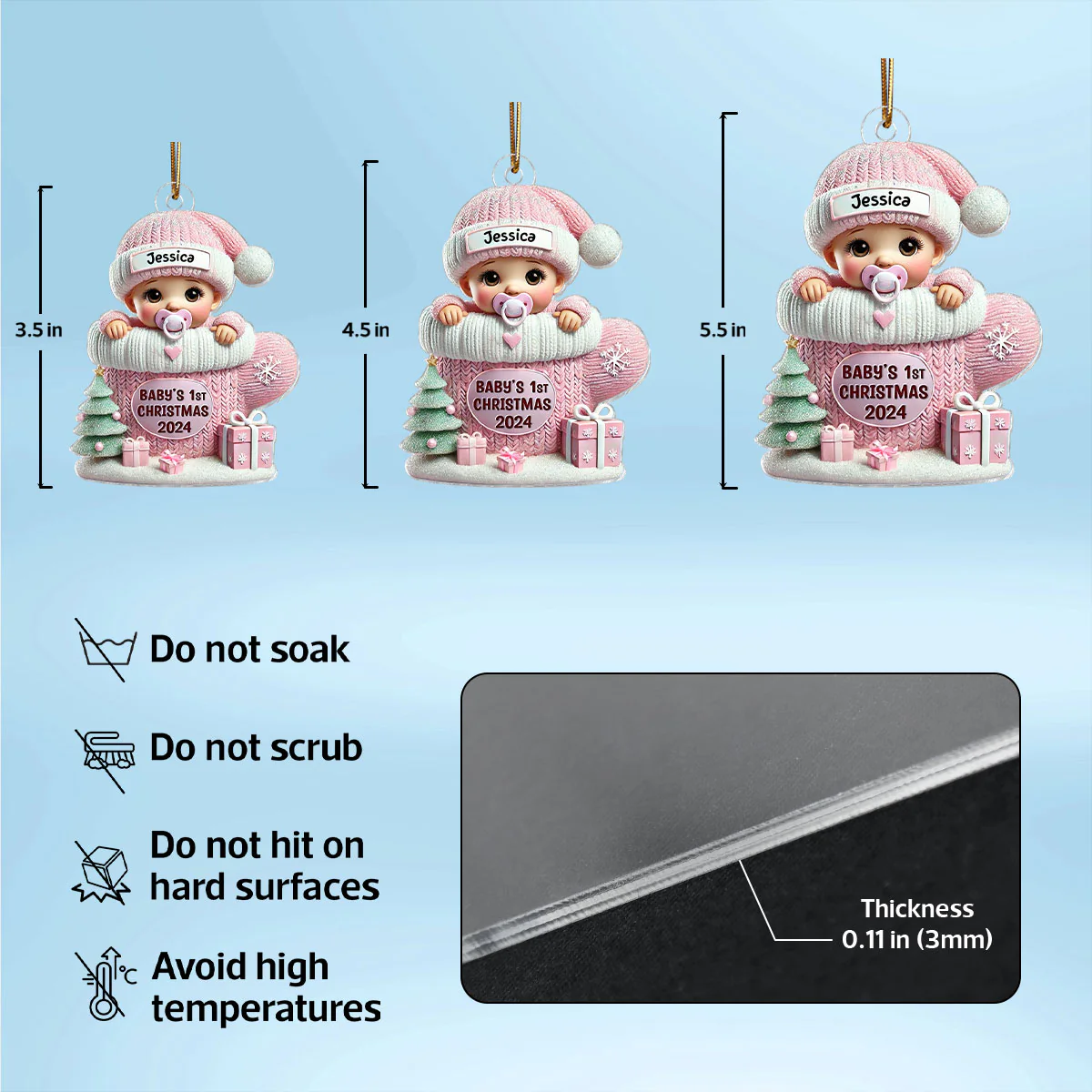 Baby In Mitten 3D Effect Baby's First Christmas - Personalized Acrylic Ornament - Image 6