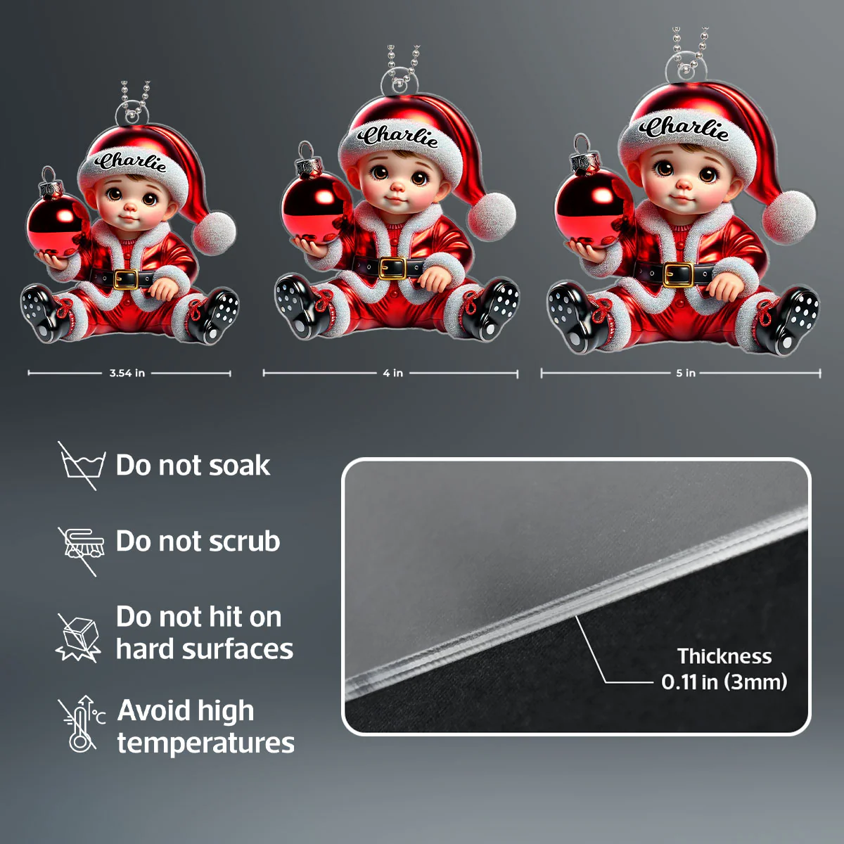 Baby In Santa Costume Personalized 2D Flat Acrylic Ornament, Christmas Gift for New Mom, New Dad, Baby Keepsake - Image 7
