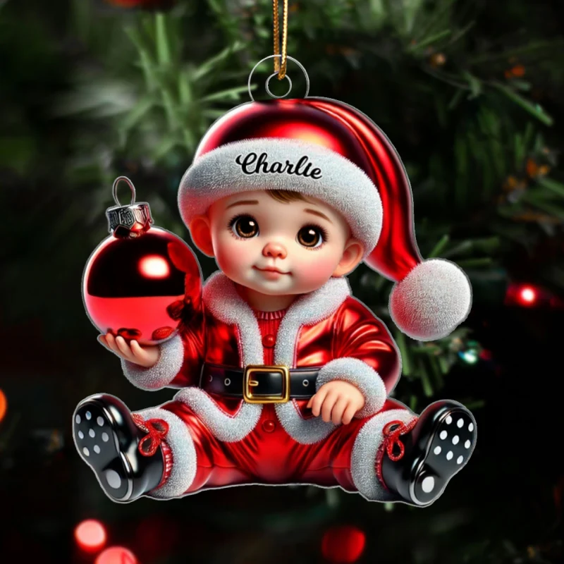 Baby In Santa Costume Personalized 2D Flat Acrylic Ornament, Christmas Gift for New Mom, New Dad, Baby Keepsake - Image 8