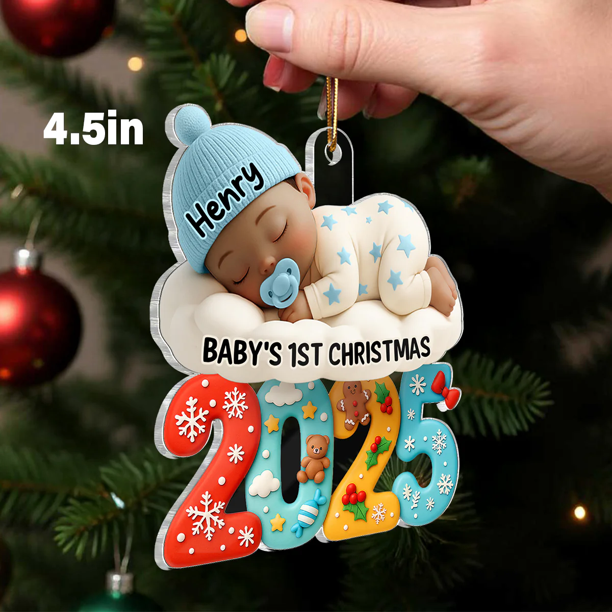 Baby In The Cloud First Christmas - Personalized Acrylic Ornament - Heartwarming Christmas Gift For New Born, Baby - Image 2