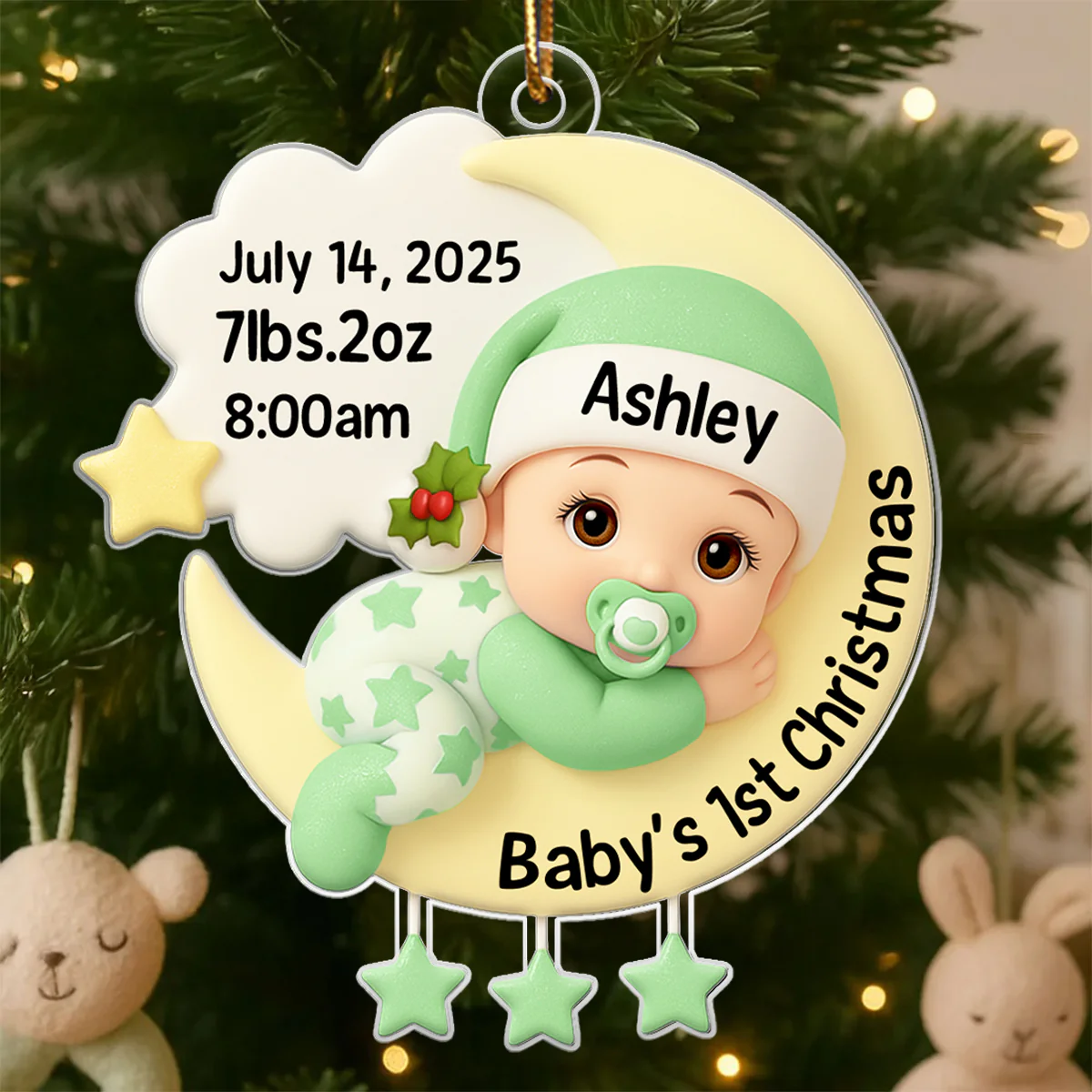 Baby In The Moon First Christmas - Personalized Acrylic Ornament - Heartwarming Christmas Gift For New Parents, Newborn Keepsake - Image 4