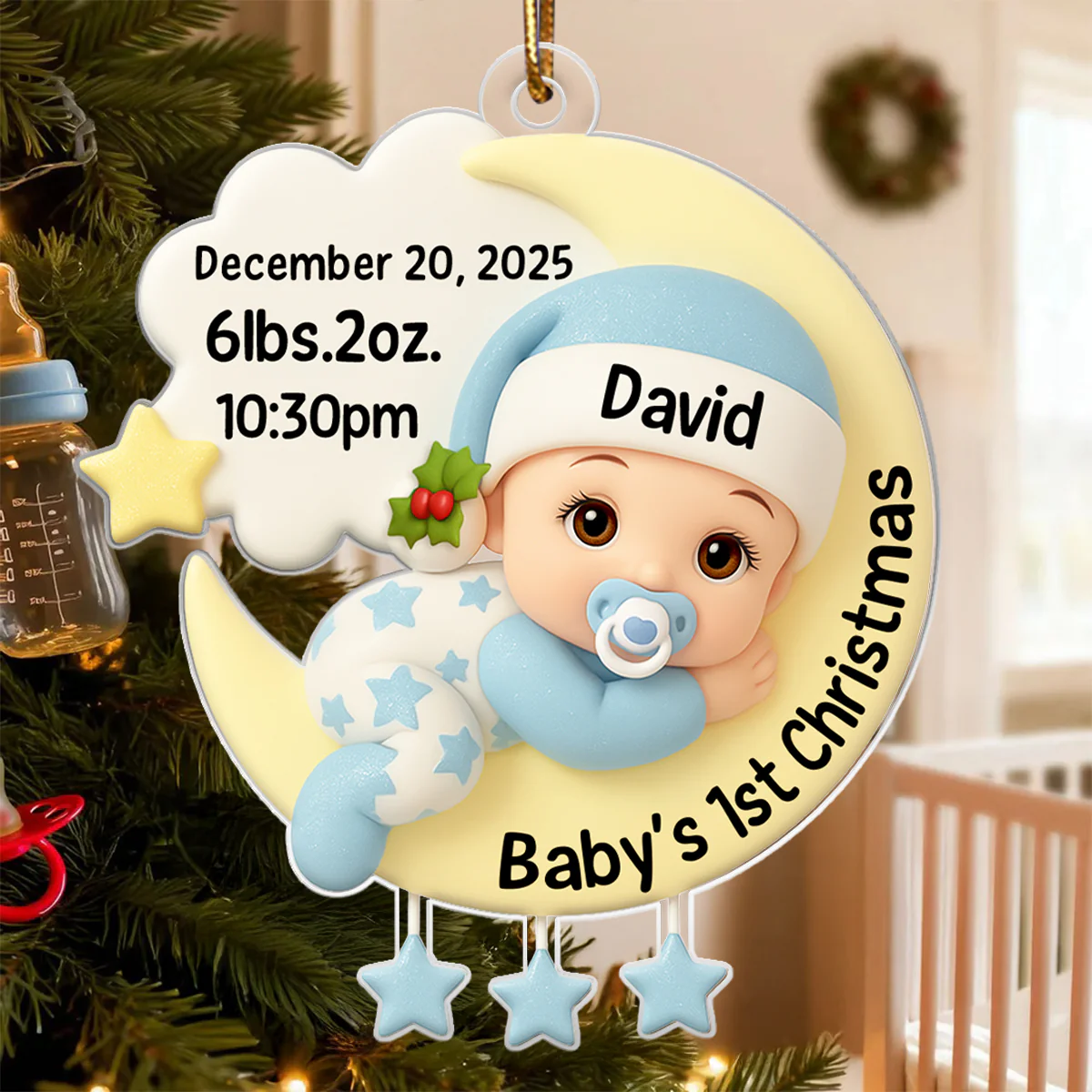 Baby In The Moon First Christmas - Personalized Acrylic Ornament - Heartwarming Christmas Gift For New Parents, Newborn Keepsake - Image 5