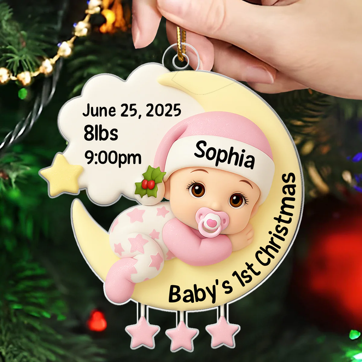 Baby In The Moon First Christmas - Personalized Acrylic Ornament - Heartwarming Christmas Gift For New Parents, Newborn Keepsake - Image 6