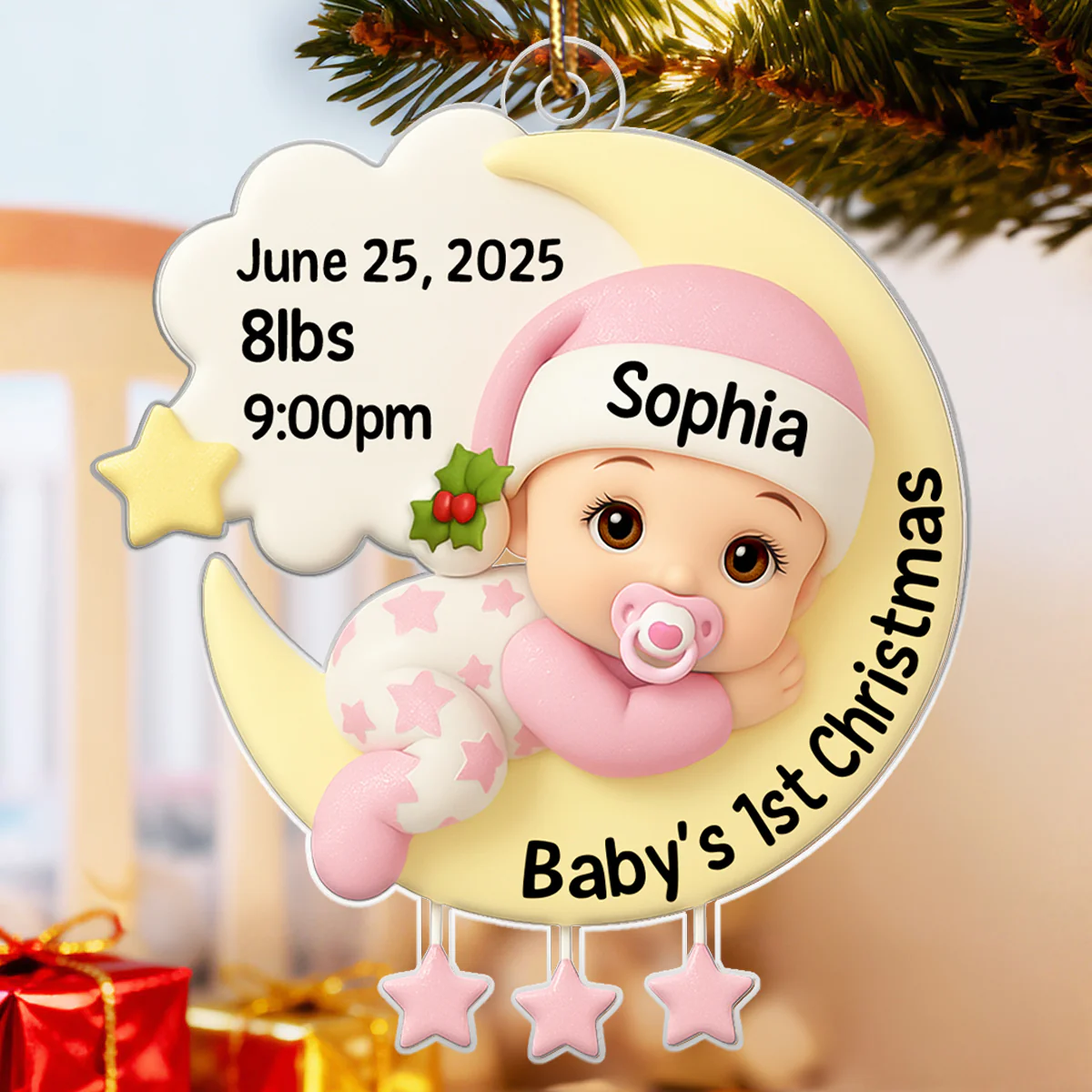 Baby In The Moon First Christmas - Personalized Acrylic Ornament - Heartwarming Christmas Gift For New Parents, Newborn Keepsake - Image 7