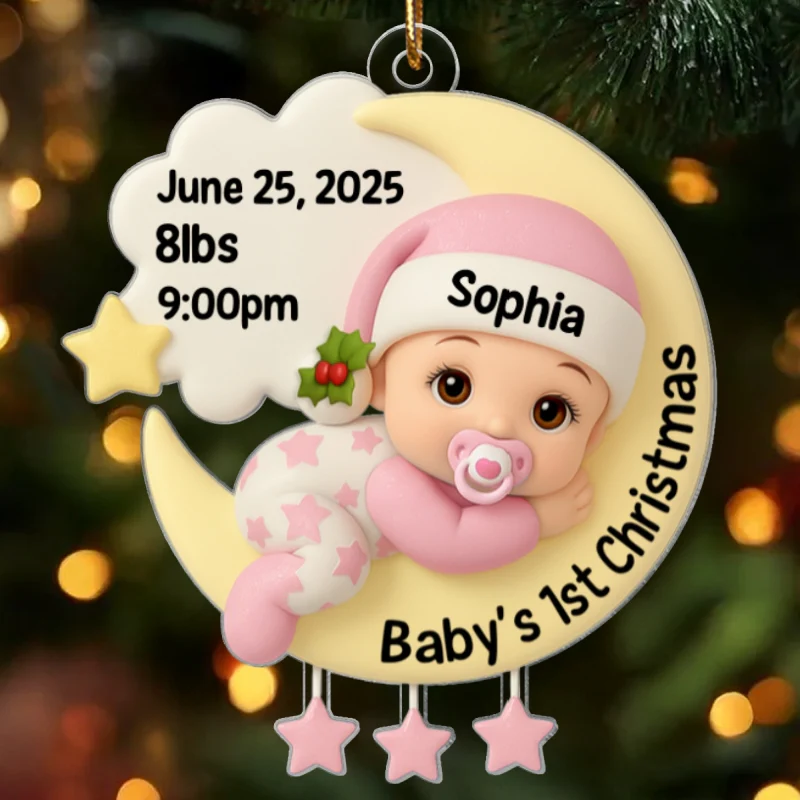 Baby In The Moon First Christmas - Personalized Acrylic Ornament - Heartwarming Christmas Gift For New Parents, Newborn Keepsake - Image 9