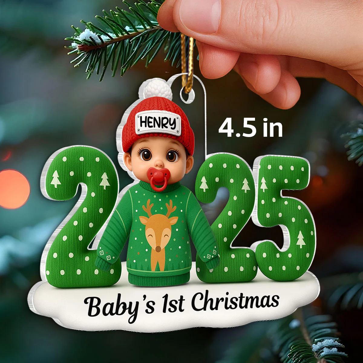 Baby In Ugly Sweater First Christmas - Personalized Acrylic Ornament - Unique Christmas Gift For New Parent, Newborn Keepsake - Image 2