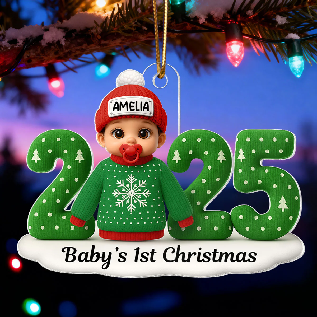 Baby In Ugly Sweater First Christmas - Personalized Acrylic Ornament - Unique Christmas Gift For New Parent, Newborn Keepsake - Image 3