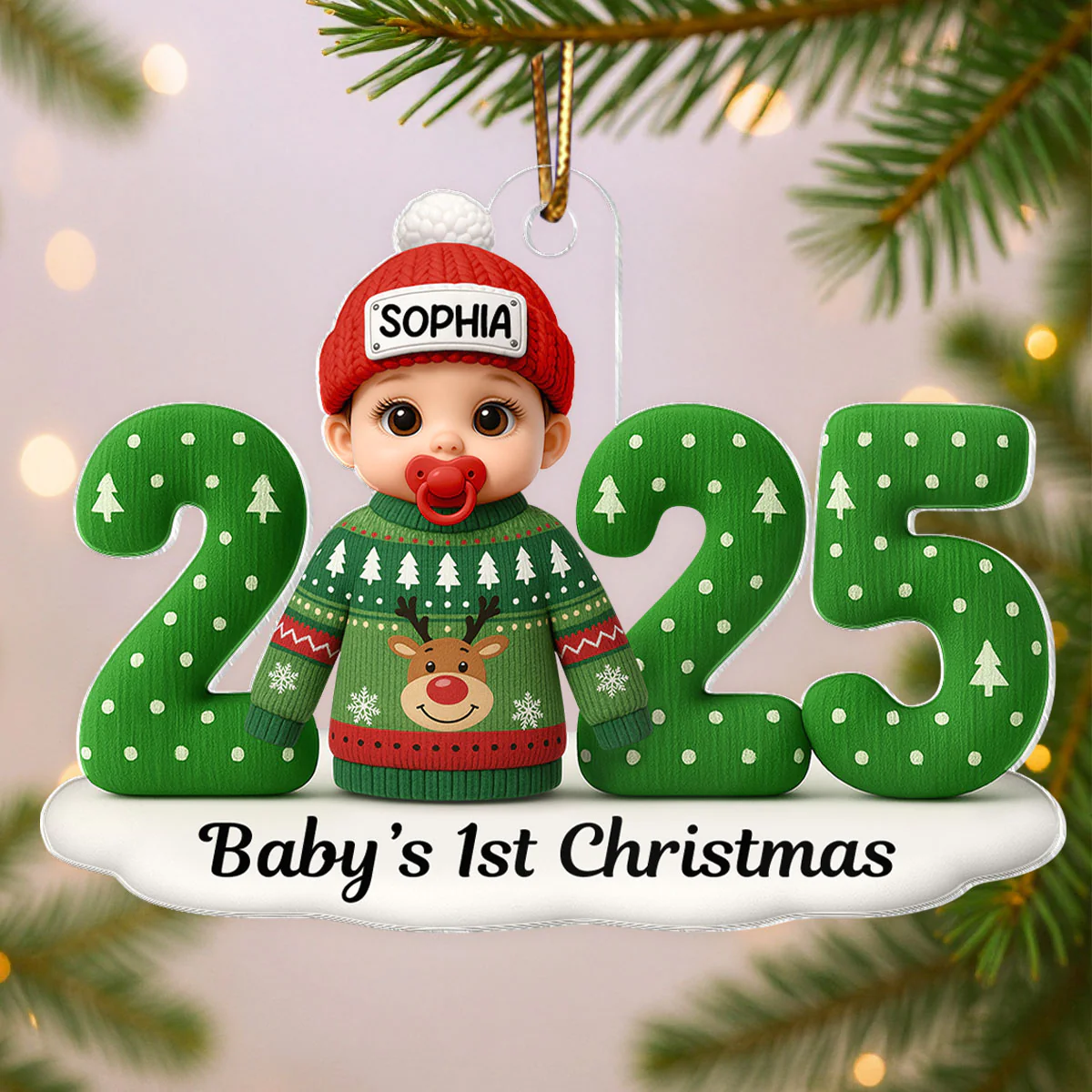 Baby In Ugly Sweater First Christmas - Personalized Acrylic Ornament - Unique Christmas Gift For New Parent, Newborn Keepsake - Image 4