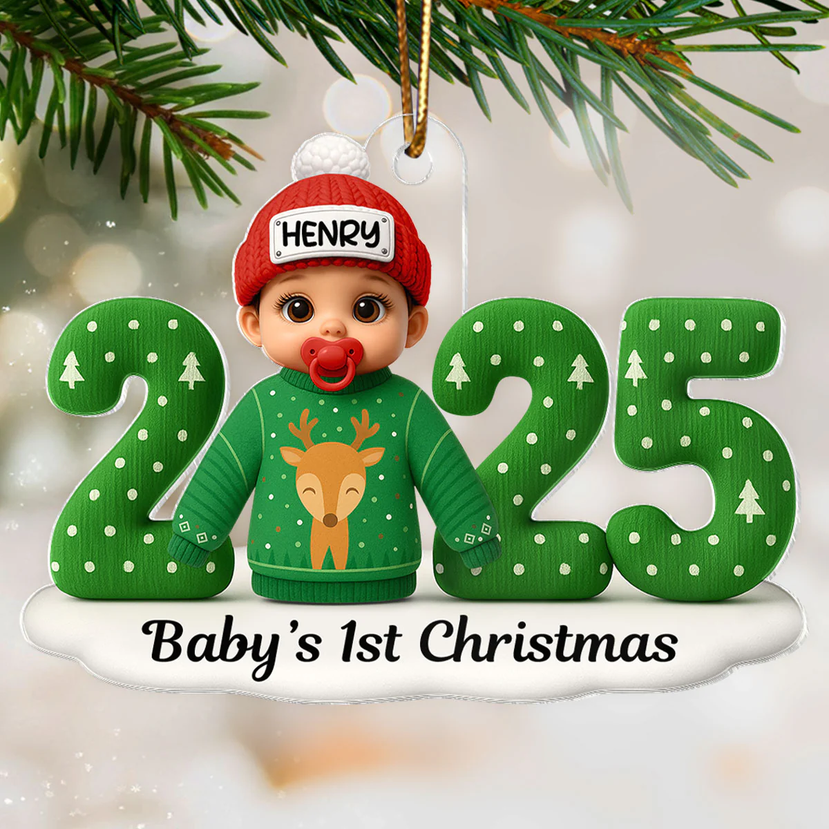 Baby In Ugly Sweater First Christmas - Personalized Acrylic Ornament - Unique Christmas Gift For New Parent, Newborn Keepsake - Image 5