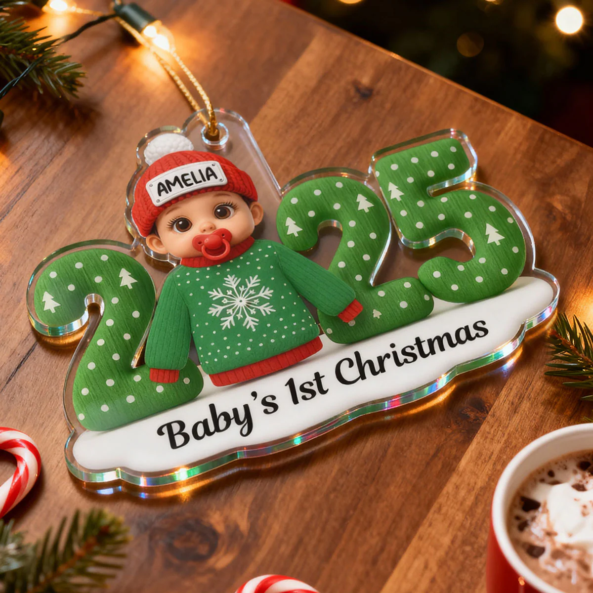 Baby In Ugly Sweater First Christmas - Personalized Acrylic Ornament - Unique Christmas Gift For New Parent, Newborn Keepsake - Image 7