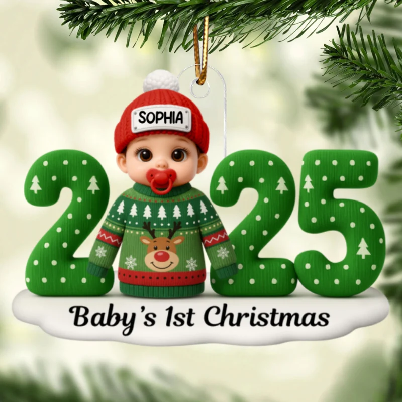 Baby In Ugly Sweater First Christmas - Personalized Acrylic Ornament - Unique Christmas Gift For New Parent, Newborn Keepsake - Image 9