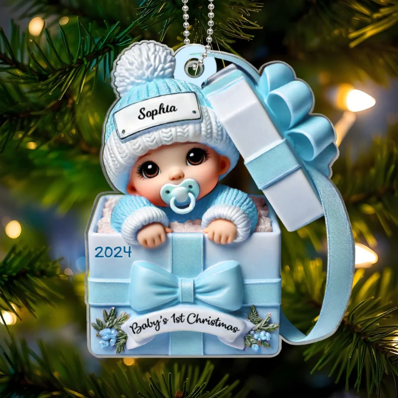 Baby Inside Gift Box 3D Effect Personalized Acrylic Ornament, Lovely Keepsake to Celebrate Baby's First Christmas - Image 6